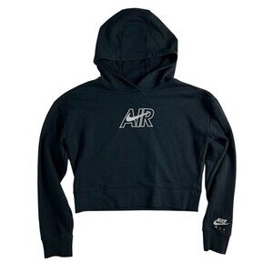 Nike Air Center Swoosh Cropped Hoodie Sweatshirt  Size XL  Black w Gray Logo